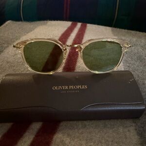 Oliver Peoples Gold Frame Sunglasses with Green Lenses